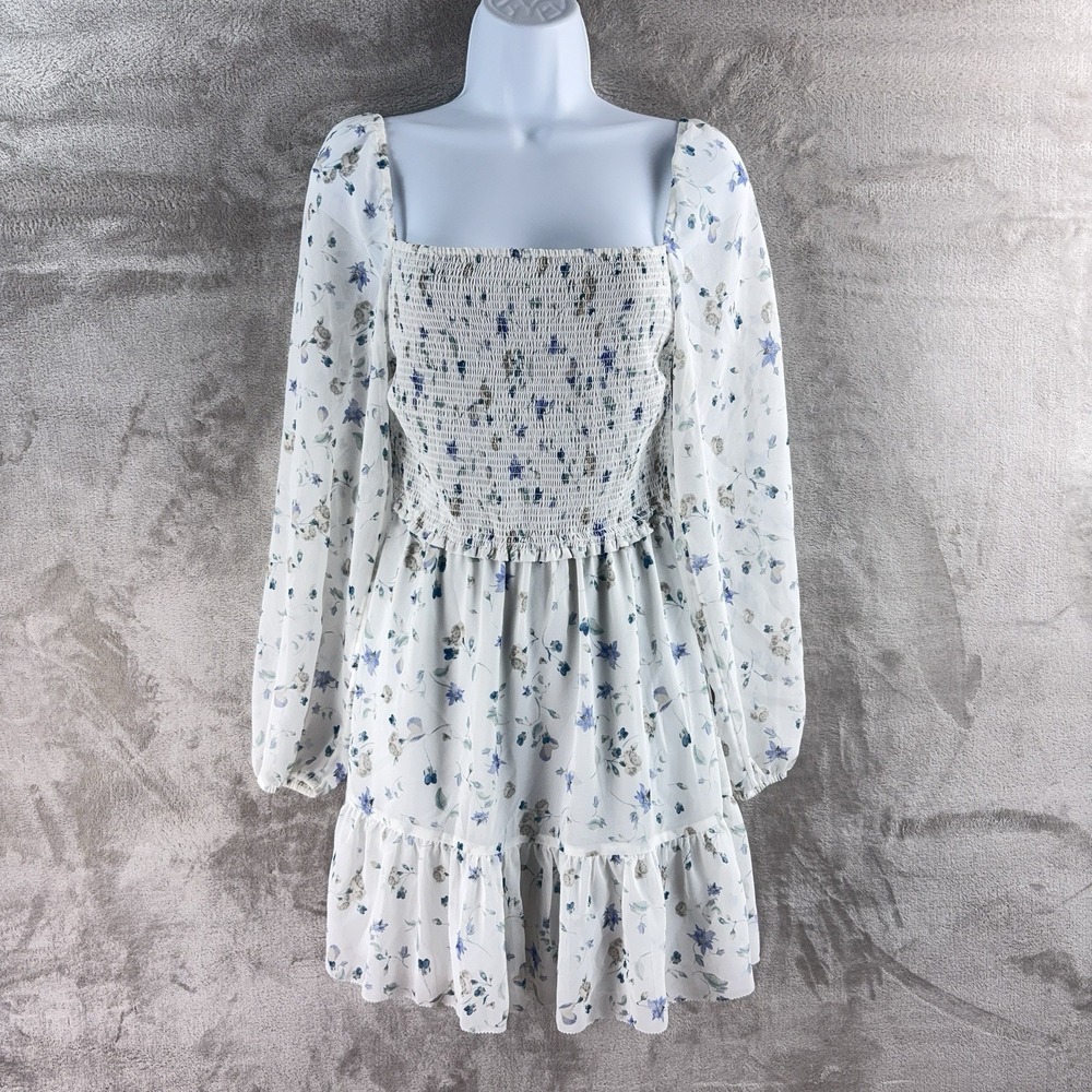 Wilfred Tempest Dress Womens Size‎ Small White Blue Floral Long Sleeve Mini